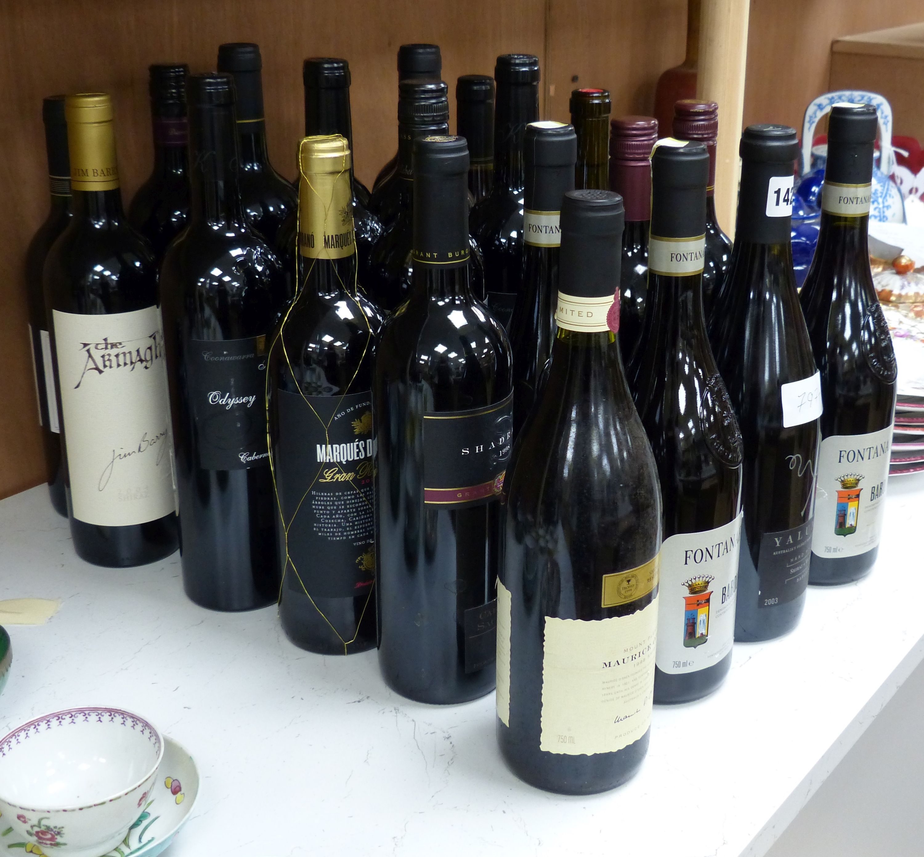 Twenty four assorted mainly Australian red wines, including Wolf Bass platinum label, 2002, Maurice O'Shea Shiraz, 1998, Ravenswood Cabernet Sauvignon, 1999 and three Fontanafreddo, Barolo, 2013, (see images for complete